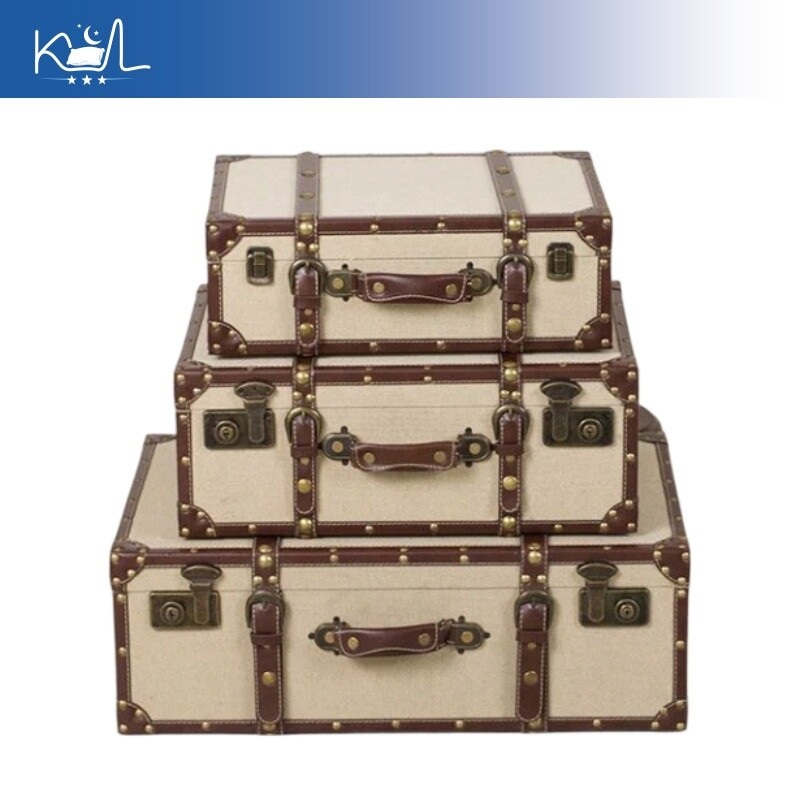 Retro Vintage Trunk Suitcase - 빈티지 린넨 원단 수납 트렁크, 빈티지풍