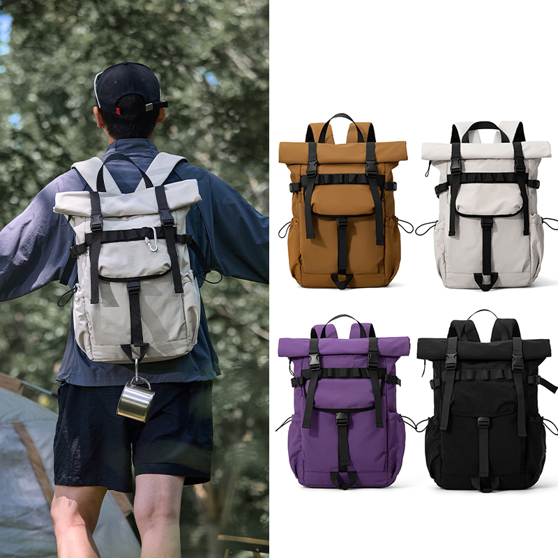 Foldable Rolling Luggage Bag - 신형 남성용 롤탑 확장형 여행 백팩