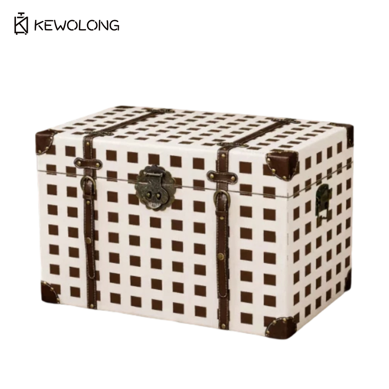 Retro Vintage Trunk Suitcase - 빈티지 체크무늬 나무 수납함, 레트로 체크