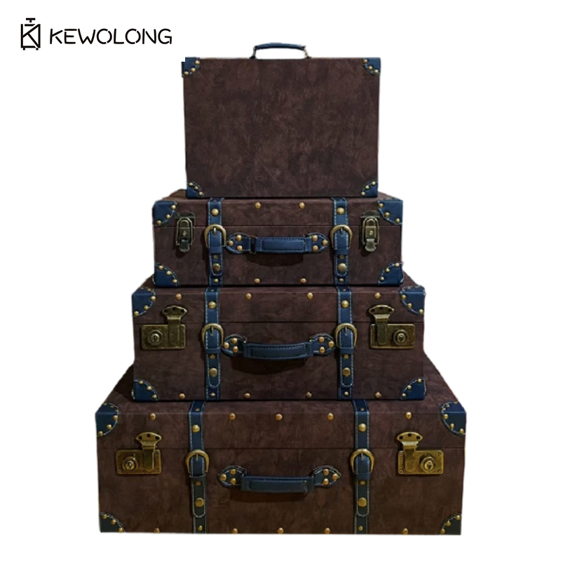 Retro Vintage Trunk Suitcase - 빈티지 가죽 여행가방 스타일 수납함, 뚜껑이