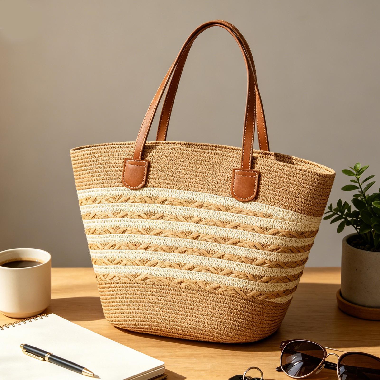 우아하고 세련된 새로운 대형 보헤미안 스타일 밀짚 토트 - Handbags 리뷰 및 가격